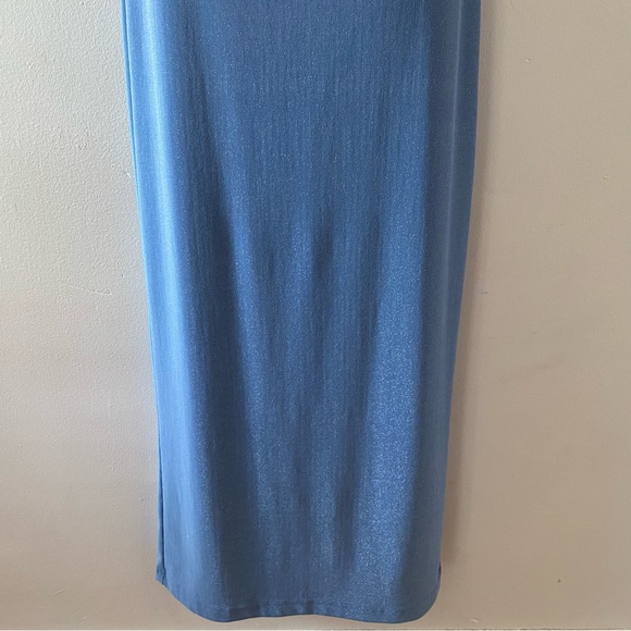 VINTAGE 90s Y2K BABY BLUE GLITTER OPEN BACK GOWN PROM DRESS W/ SIDE SLIT - Picture 6 of 9